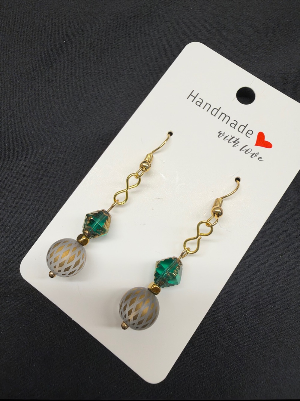 NEW Handmade Gold Green Bead Drop Earrings